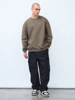 Свитшот оверсайз, без начеса (серо-оливковый)