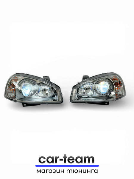 Фары на Лада Калина 1 передние с Bi LED модулями 2.5 дюйма, хром маска (под ключ)
