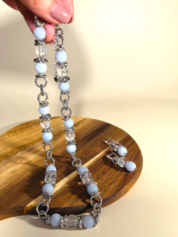 Комплект колье и серьги горный хрусталь и кварц