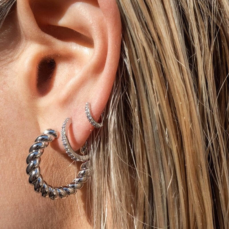 Серьги-кольца Мини Блестящее Бордо – Серебро