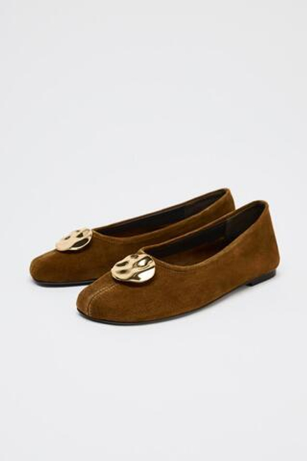 ZARA ЗАМШЕВЫЕ БАЛЕТКИ, КОРИЧНЕВЫЙ