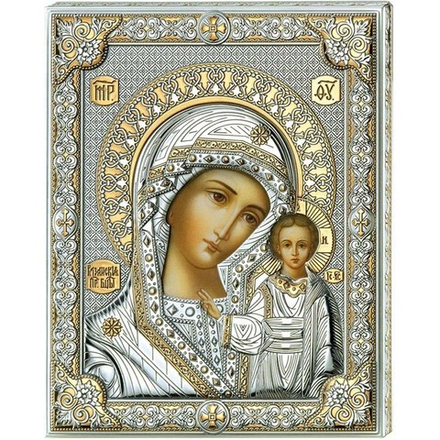 Икона Казанской Божией Матери в серебряном окладе.