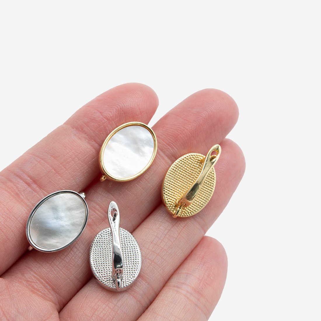 Швензы "Зеркальце" с натуральным перламутром 15,6*11,8мм, родирование