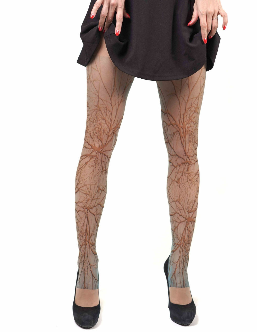 Колготки с принтом в виде ветвей (Размер: S-M-L) (Цвет: бежевый)