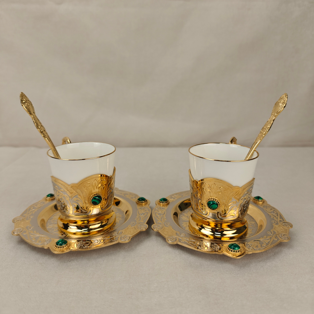 Кофейный набор на 2 персоны "Малахит" (Златоустовская гравюра)