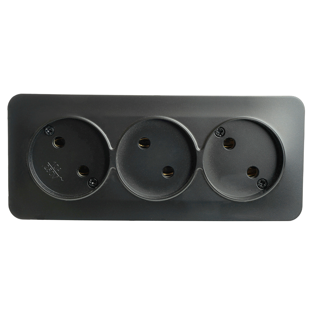 Розетка 3-местная б/з открытой установки, STEKKER, 250В, 10А, IP20, серия София, черный матовый, MST10-13-05 49500