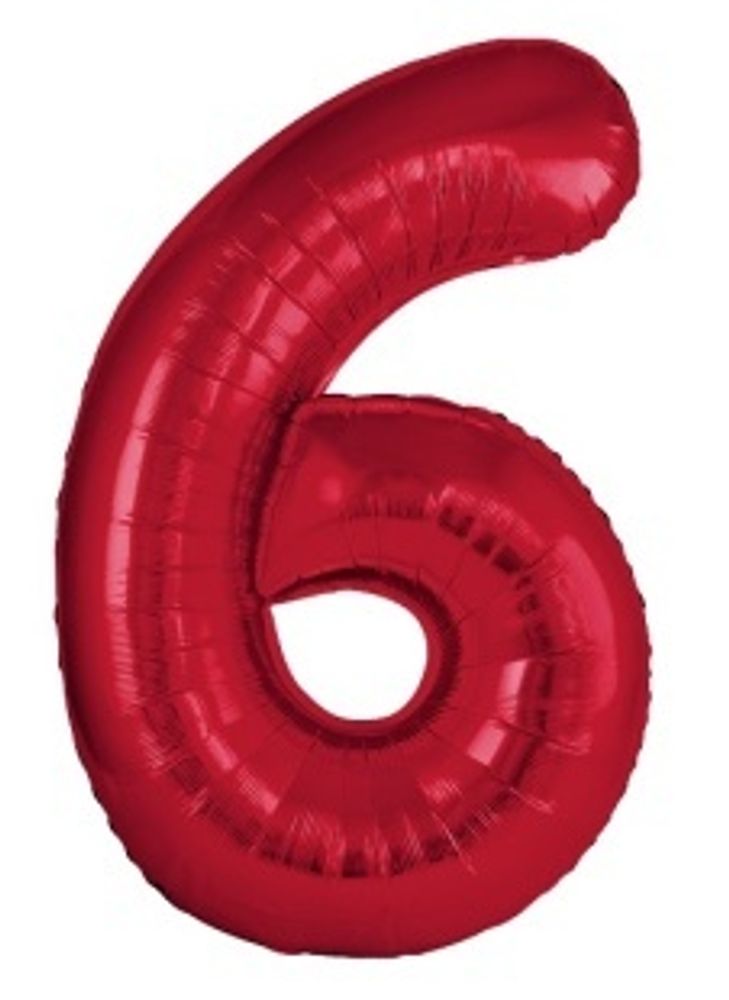 F Шар (40''/102 см) Цифра, 6 Slim, Красный, Металлик, 1 шт. в уп. (БГ-60)