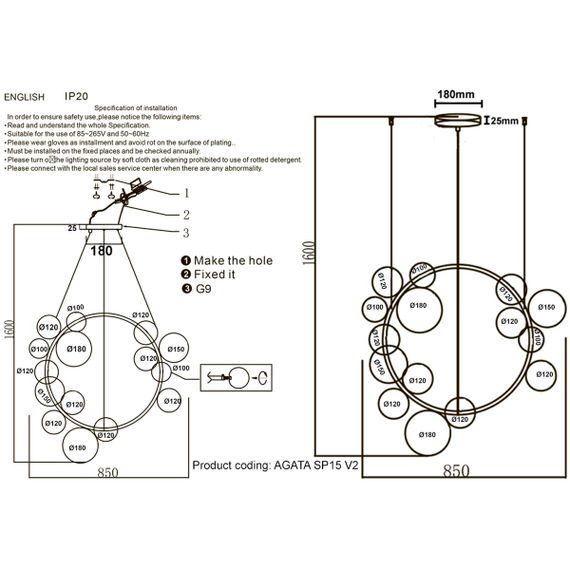 Подвесная люстра Crystal Lux Agata SP15 V2 Gold/Transparente