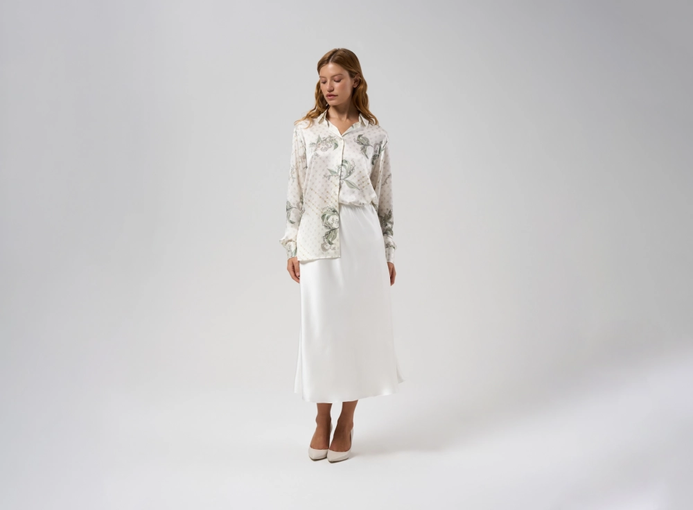 Рубашка шелковая женская Mollen Ландыши жемчужно-белая