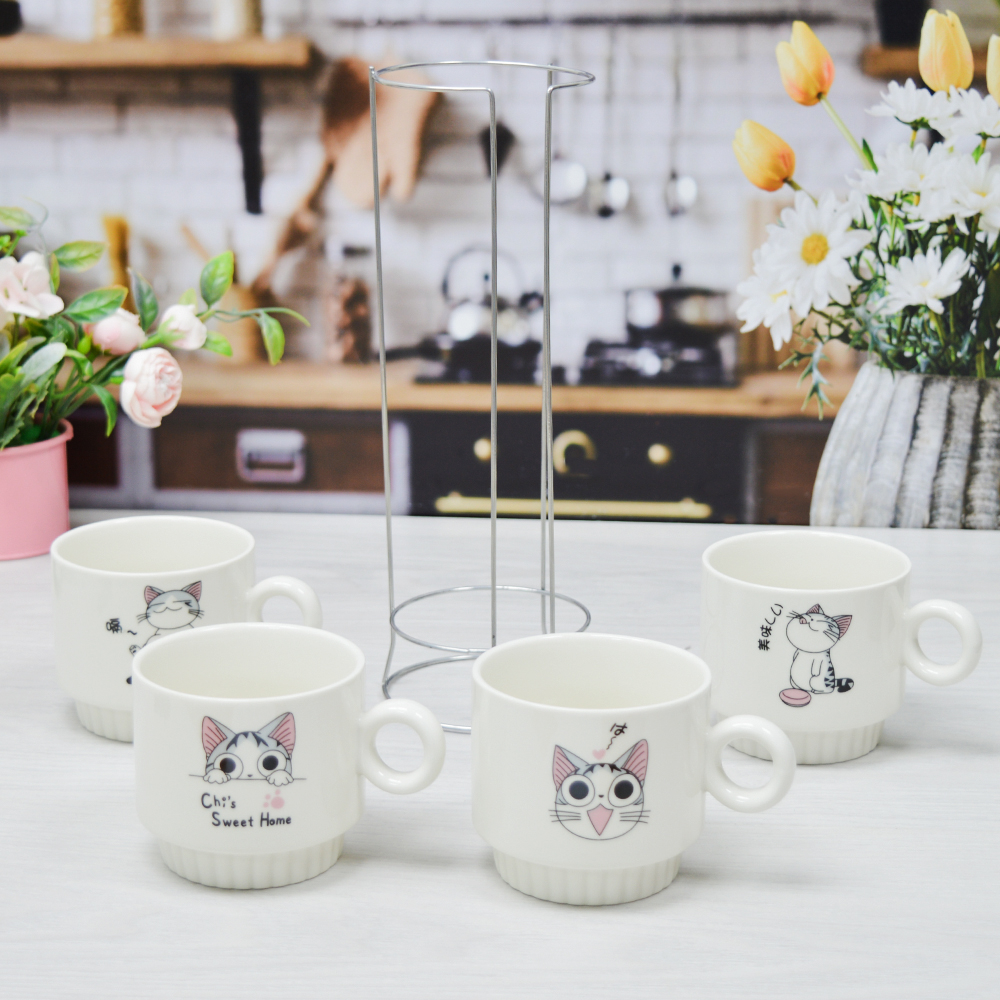 Набор кружек 4шт 250мл на подставке