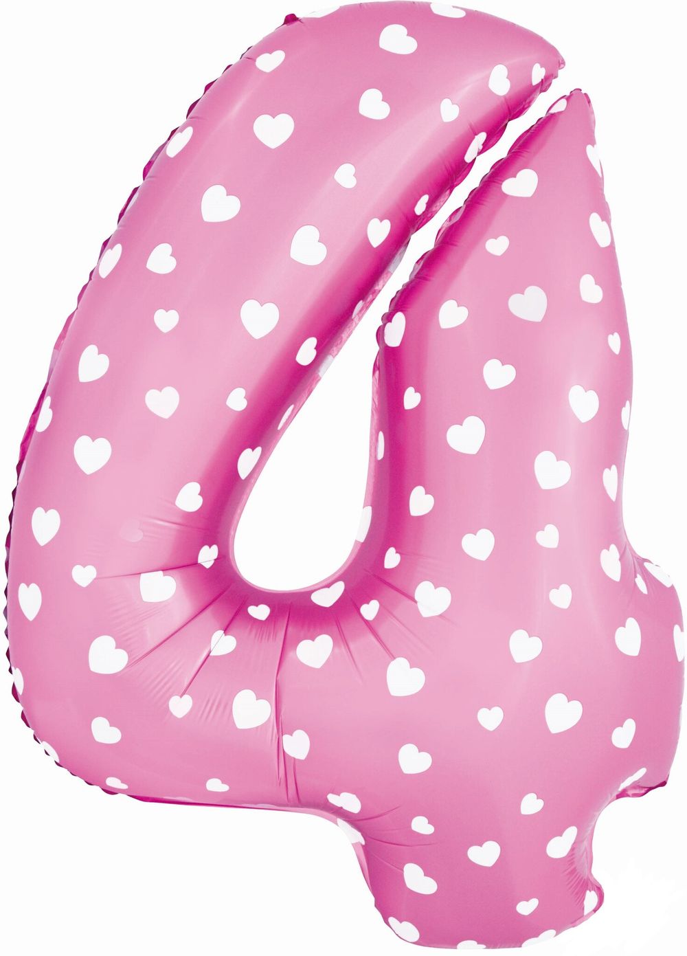Шар (40"/102 см) Цифра, 4, Сердечки, Розовый, в упаковке 1 шт.