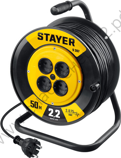 STAYER S 207 ПВС 2х0.75 50м 2200Вт, Удлинитель на катушке (55073-50)