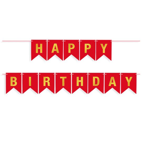 Гирлянда Флажки, Happy Birthday, Красный/Золото, Металлик, 500 см, 16*12 см