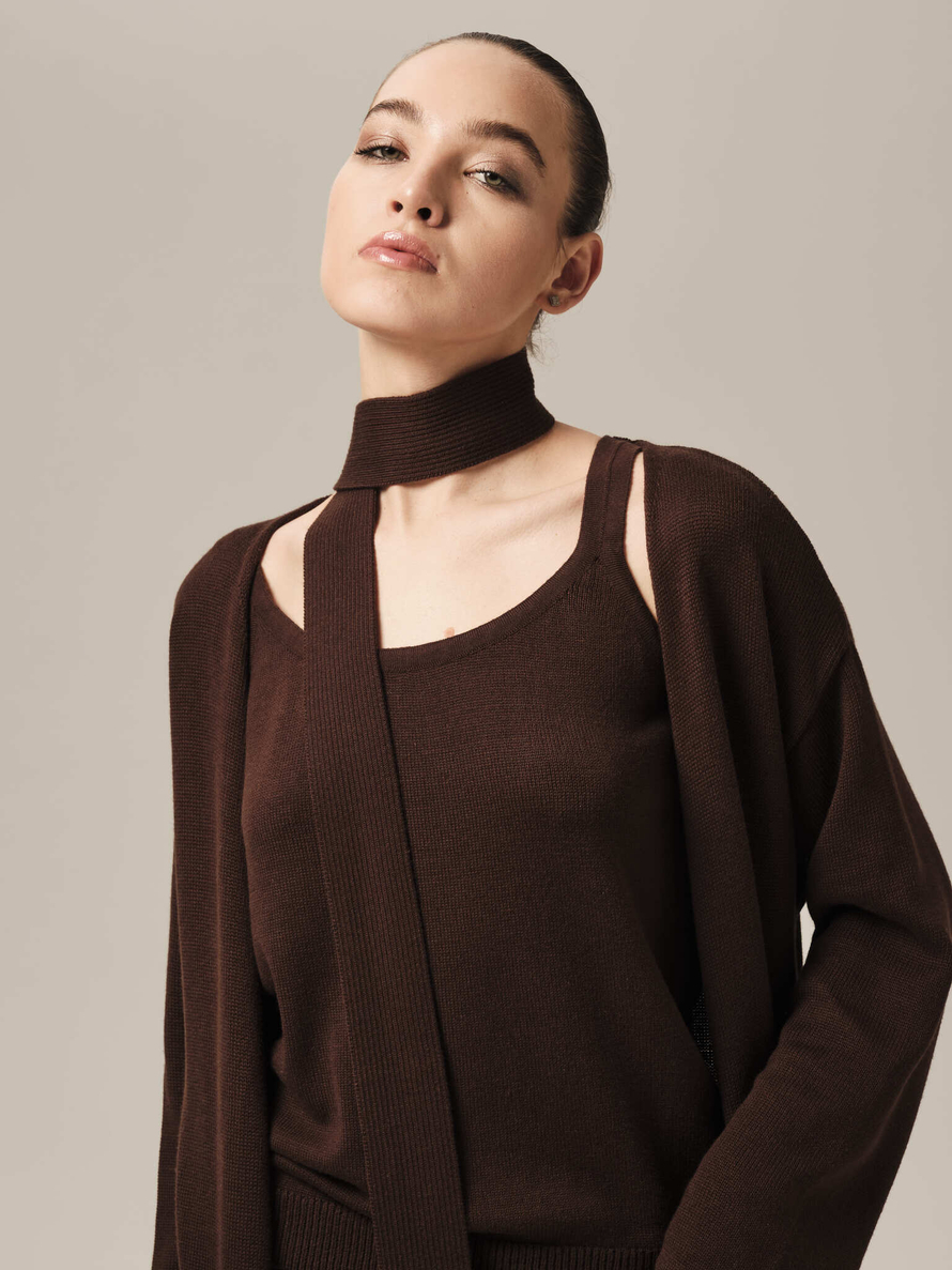C0385-03 т.коричневый L-XL/164 Кардиган dbr