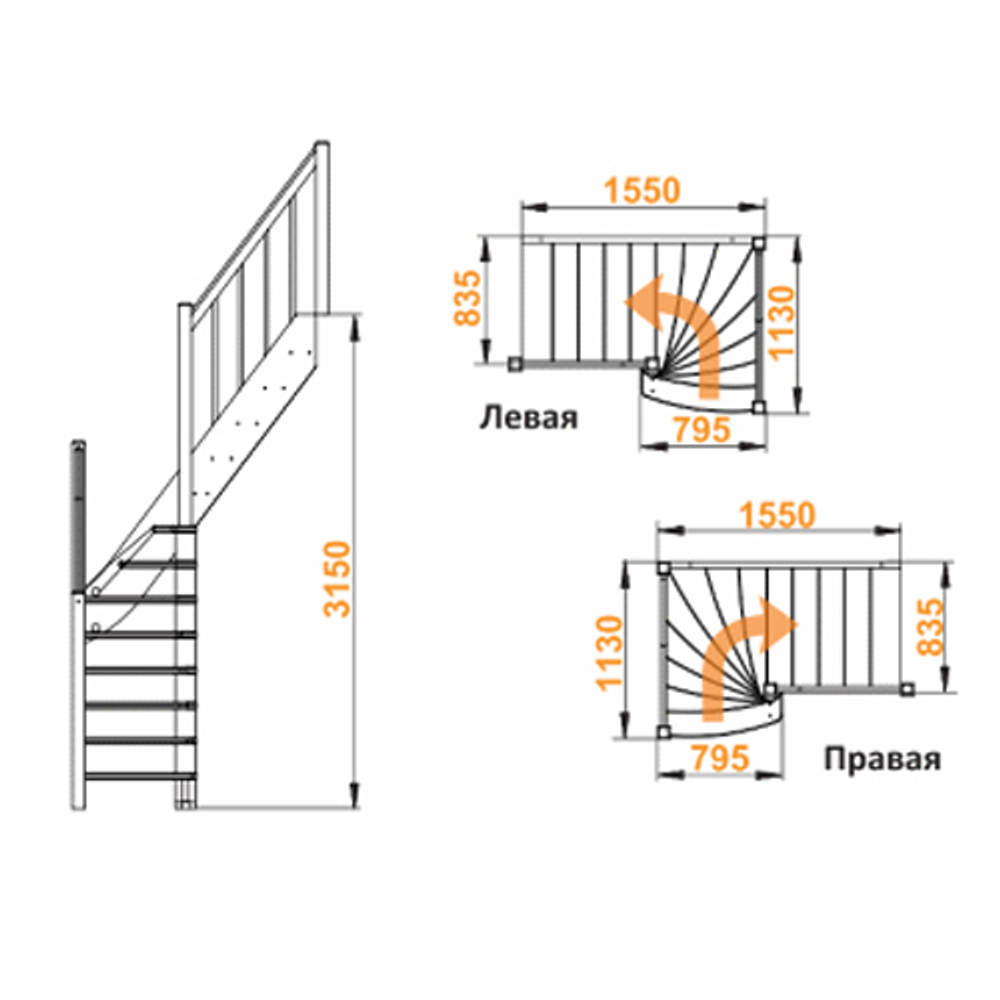 Лестница ЛС-91м+2 П, сосна (3 уп)