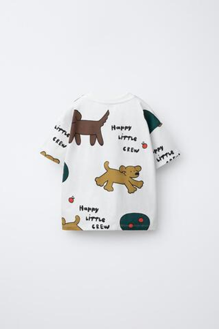 ZARA ФУТБОЛКА С ПРИНТОМ «СОБАКА», ЖЕЛТОВАТО-БЕЛЫЙ