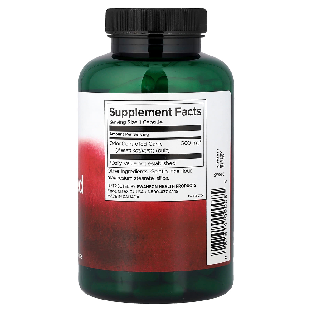 Swanson Vitamins, чеснок с контролируемым запахом, 500 мг, 200 капсул