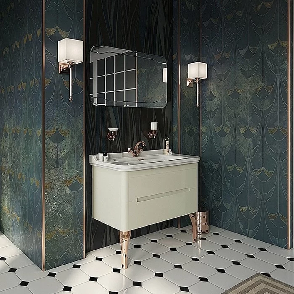 Тумба с раковиной Kerasan Waldorf 925530 Vaniglia matt 100 ваниль с 1 отверстием/заглушка хром