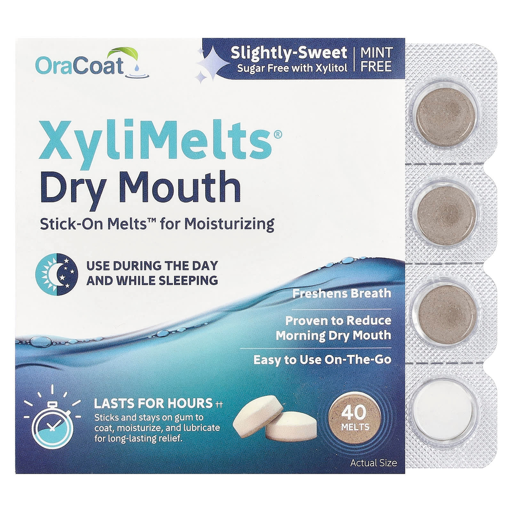 OraCoat, XyliMelts® Dry Mouth, слегка сладкий, 40 плавок