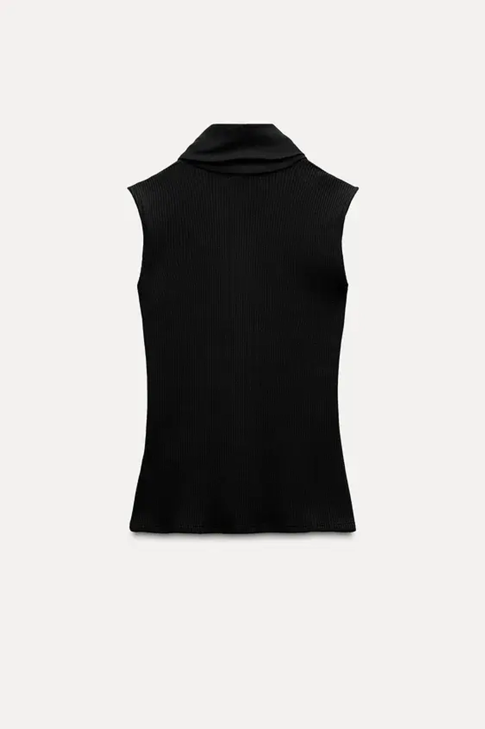 ZARA ТОП В РУБЧИК С НАШИВКОЙ, ЧЕРНЫЙ