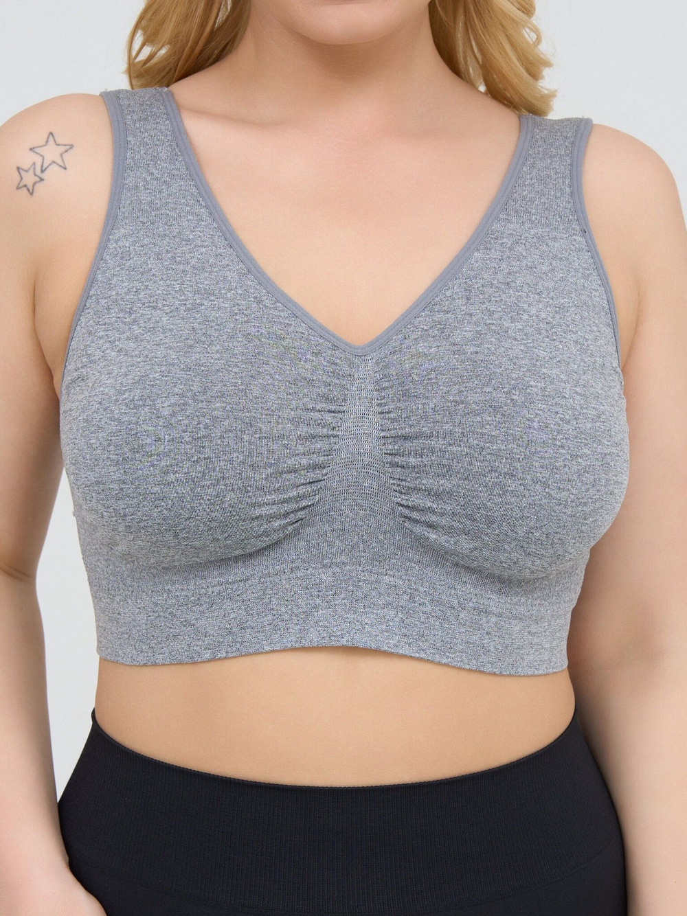 Гладкий бюстгальтер-топ с широкими бретелями (Размер: XL) (Цвет: серый)