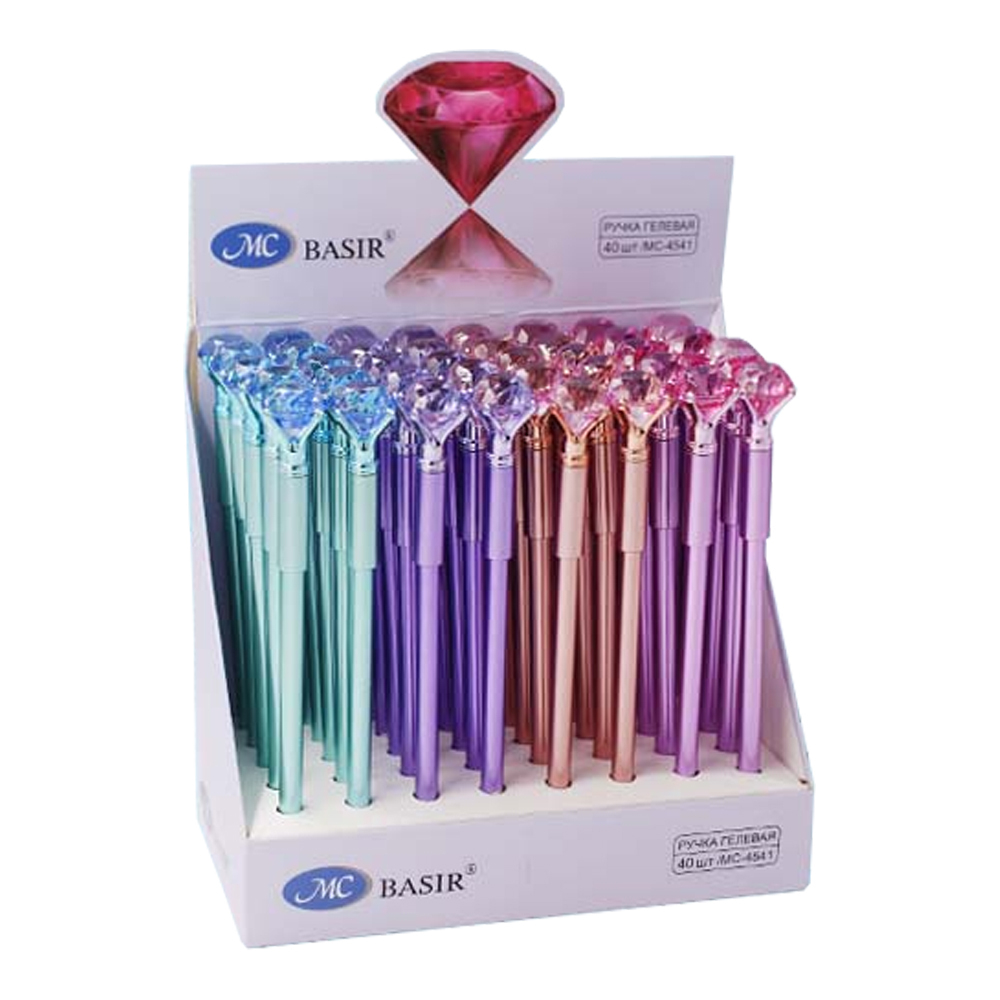 Ручка гелевая, Basir, синие чернила, цветной корпус с фигуркой, 40 шт