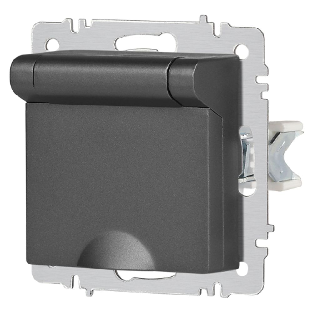 Розетка Intro Accent 6-203-07 с заземлением 2P+E Schuko с крышкой 16А-250В IP20 СУ AL/CU графит