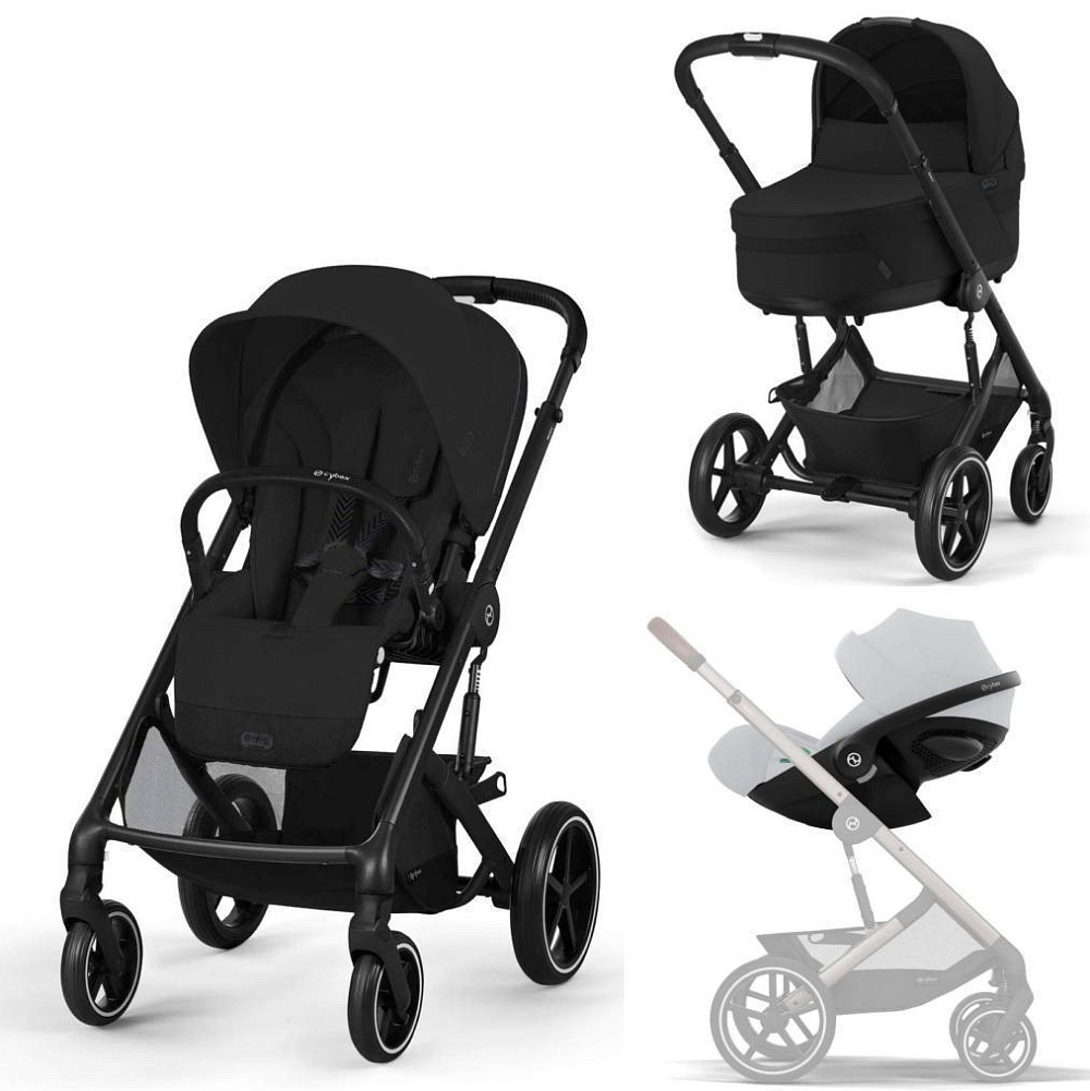 Коляска Cybex Balios S Lux BLK complete Aton B2 Steel Grey 3 в 1 Moon Black с дождевиками