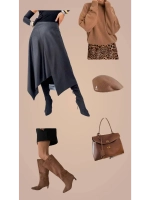 Юбка кожаная трапеция миди