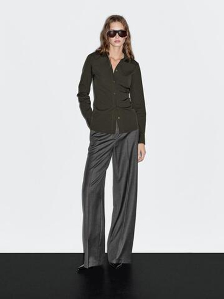 Massimo Dutti Эластичная рубашка из смесового хлопка, зеленый