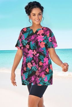 Купальный костюм 17250-17185 розовые цветы с черным