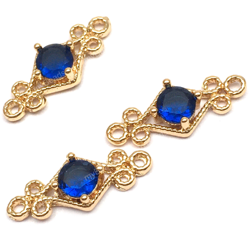 Коннектор с синим фианитом "Бесконечность" 16х6 мм, позолота