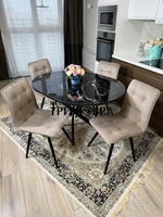 Круглый стеклянный раздвижной стол "Черный оникс" и стулья "ГУЧИ" капучино