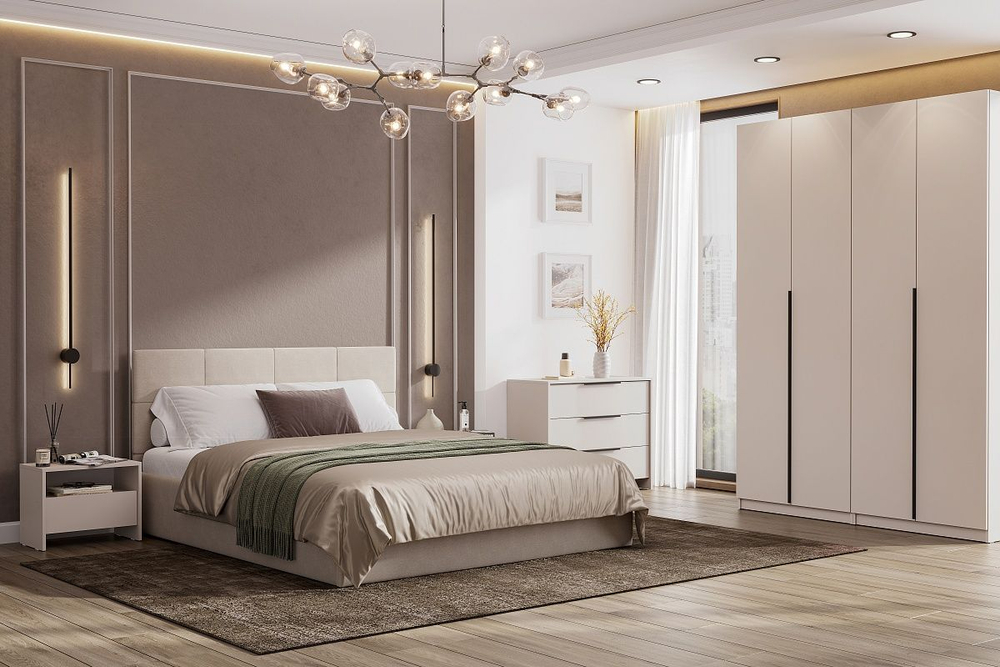 Кровать двойная №4 с основанием Лайт бежевый