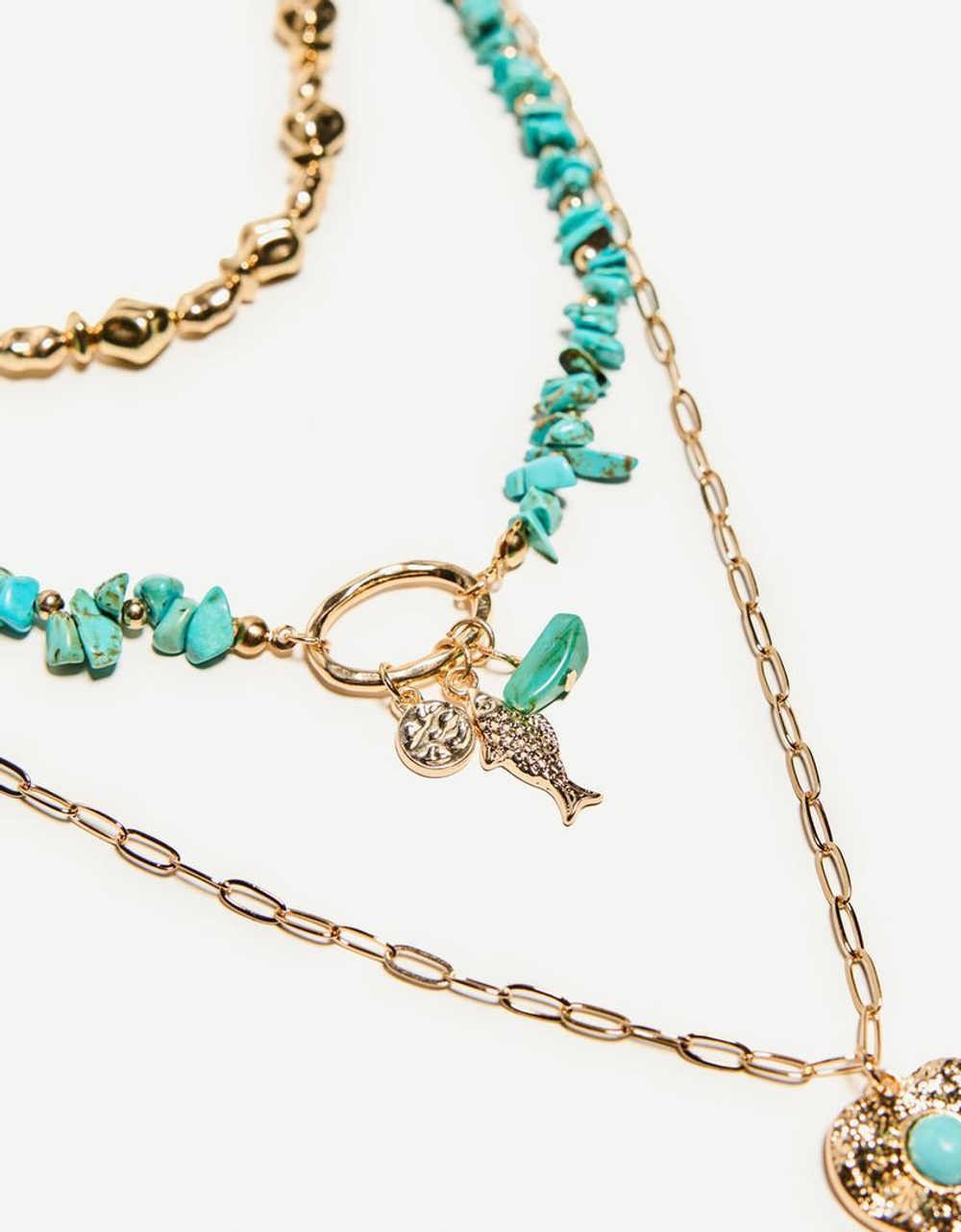 BERSHKA Набор из 3 ожерелий в стиле бохо, золотой