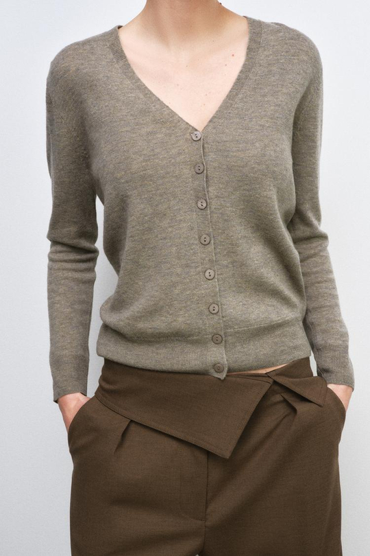 ZARA КАРДИГАН ИЗ 100% СВЕРХМЯГКОЙ ШЕРСТИ, СЕРО-КОРИЧНЕВЫЙ МЕЛАНЖ