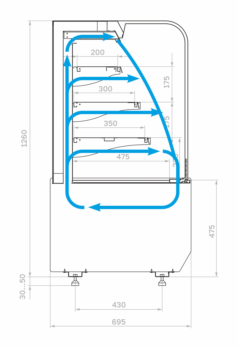 Кондитерская витрина Carboma KR70 VM 1,3-2 STANDARD открытая, горка (RADIUS) (9005-0109)