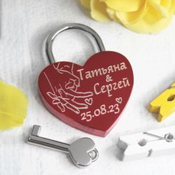 Свадебный замочек красный с гравировкой на заказ