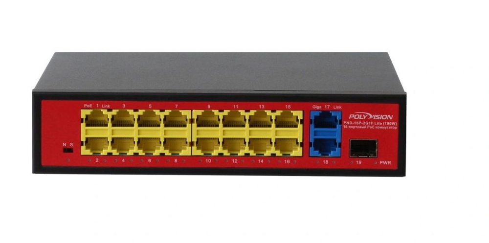 19-портовый неуправляемый коммутатор с тремя Uplink портами (2 RJ45+1 SFP) PND-16P-2G1F Lite (180W)
