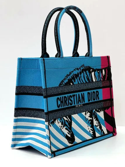 Сумка Dior Book Tote, модель среднего формата розовый/синий