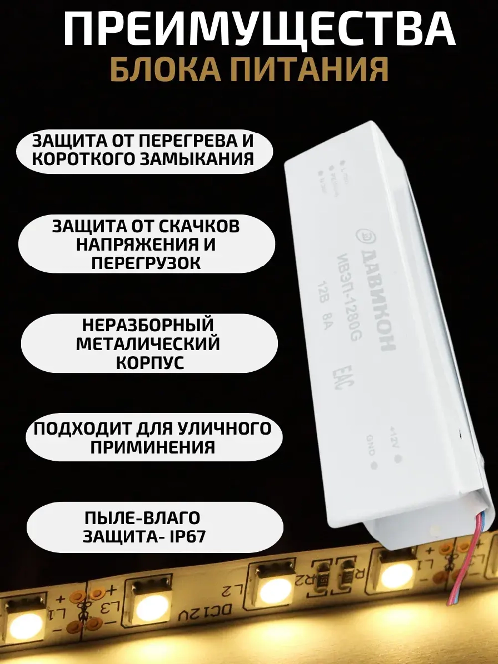 Блок питания для светодиодной ленты 80W 12V