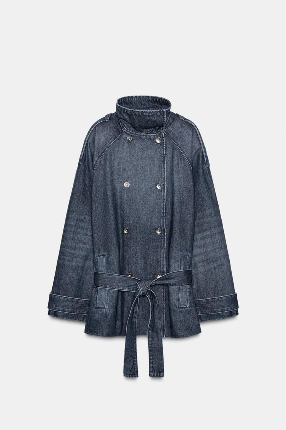 ZARA ДЖИНСОВЫЙ ТРЕНЧ МИДИ TRF С ПОЯСОМ, МОРСКОЙ СИНИЙ