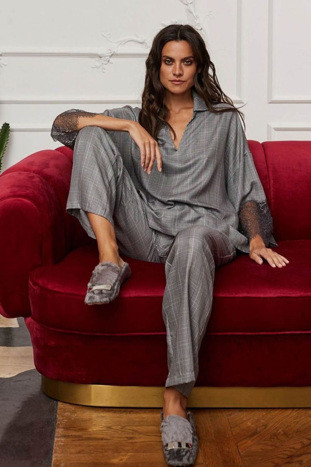 Уютные домашние брюки в черно-белую клетку (Размер: XS) (Цвет: черный с белым)