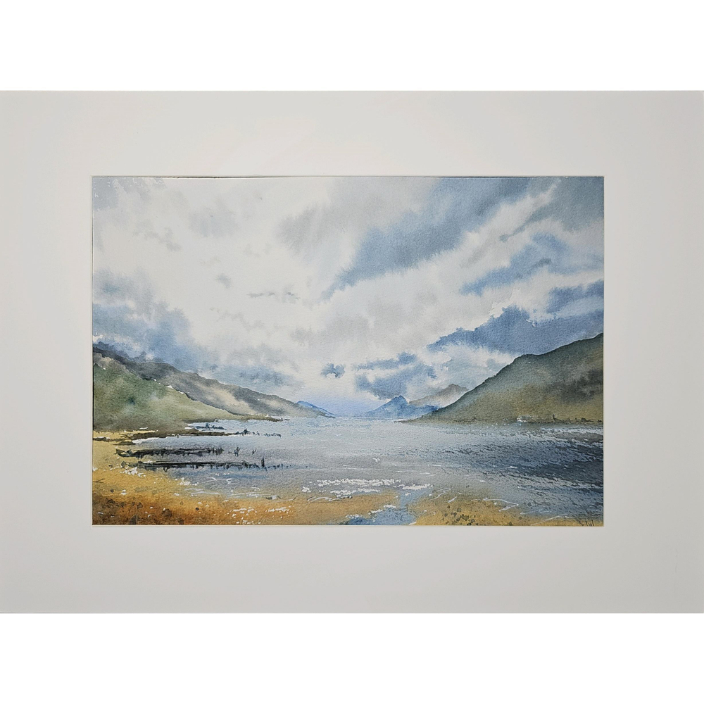 Картина акварельная авторская в паспарту 30х40 см на стену для интерьера "Лох-Несс. Шотландия""