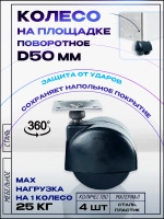 Колесо мебельное БРОНЕВИК поворотное D50мм с площадкой, 4 шт