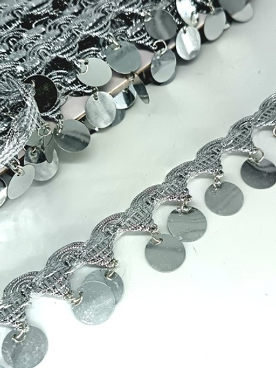 Тесьма люрекс с декоративными элементами/мониста , ш. 3,5 см.