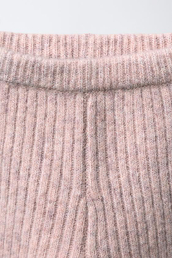 ZARA ЛЕГИНСЫ ИЗ РУБЧАТОГО ТРИКОТАЖА, СВЕТЛО-РОЗОВЫЙ