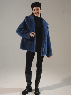 Шуба искусственная женская короткая, синяя, Severina