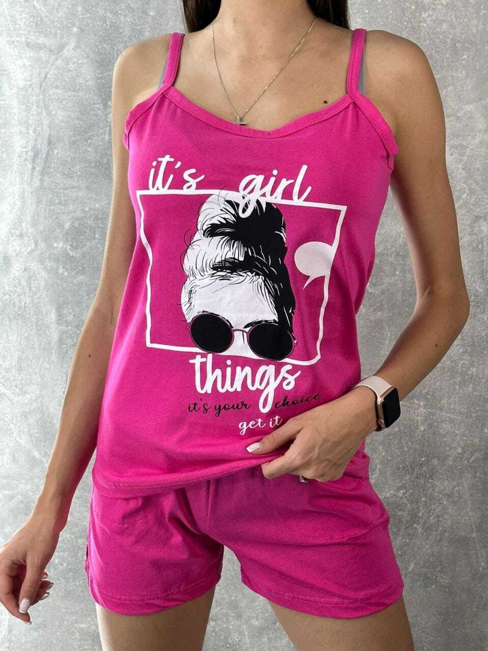 Пижама х/б шорты+майка на бретели УшМтб003