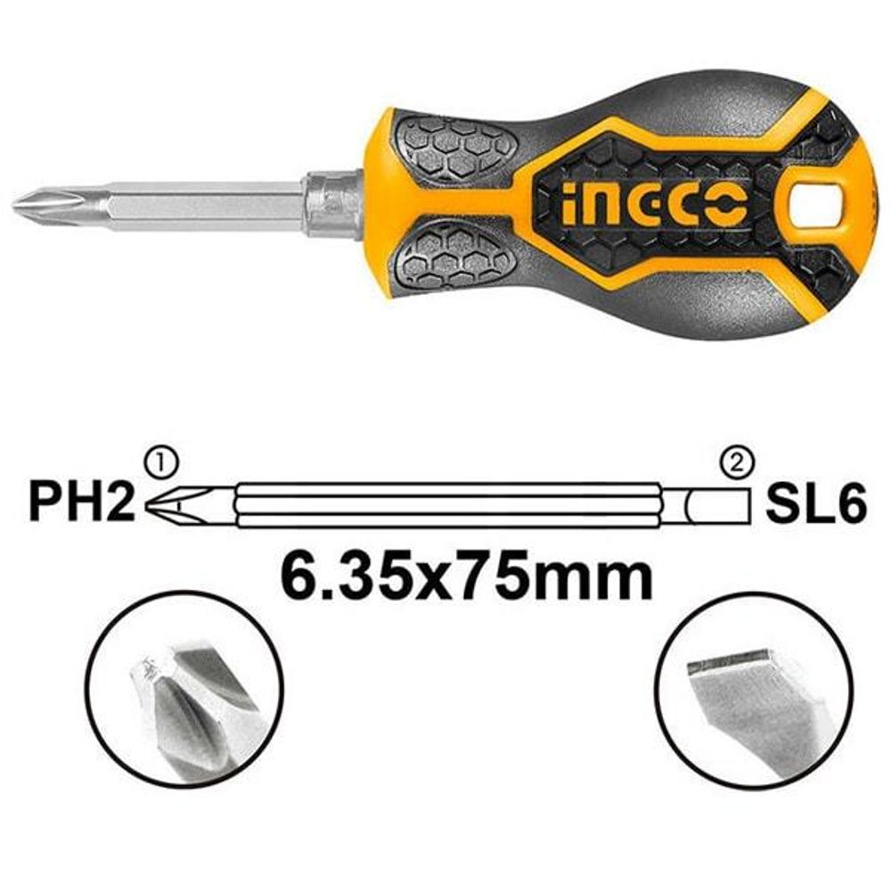 Отвертка двухсторонняя SL6+PH2 INGCO AKISD0202 INDUSTRIAL